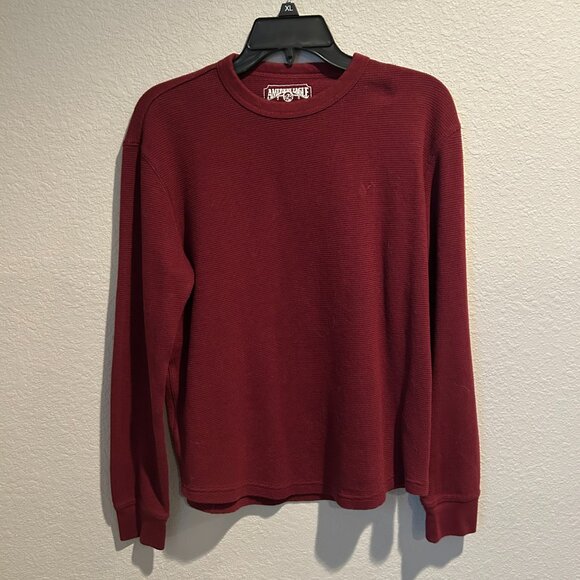 American Eagle Long-Sleeve Red Waffle Pattern Small Shirt - Picture 1 of 4